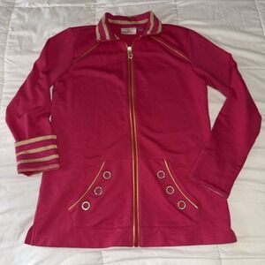 Quacker Factory Set Women's Size XS Pink Tank Top Jacket Full Zip Jewel Grommets